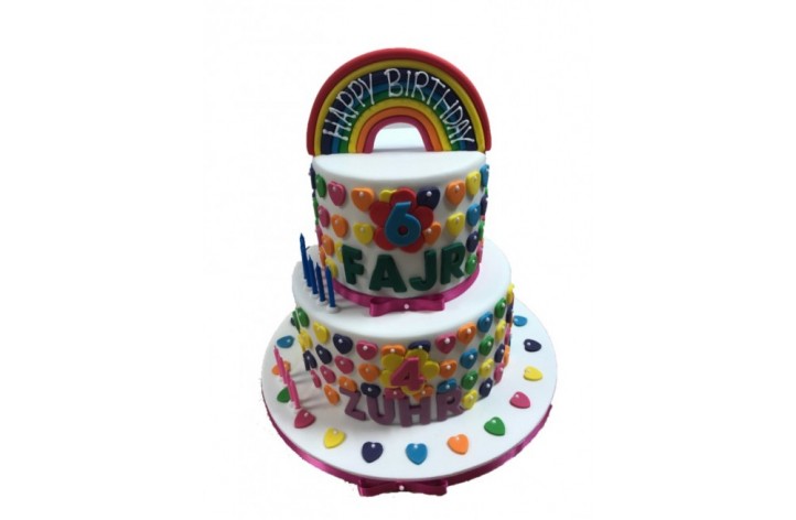 Rainbow And Hearts Tiered Cake